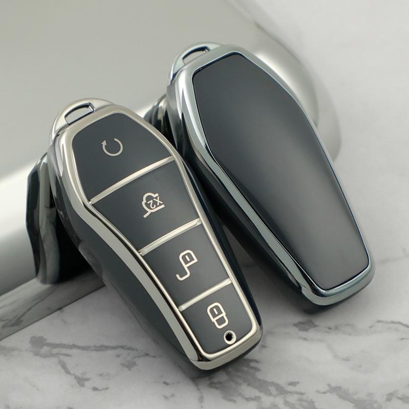 TPU Premium Soft Car Key Case Cover Shell for BYD Song Plus Qin DMI Han EV Yuan Pro Tang ATTO 3 Key Rings Keychain Bag Accessory