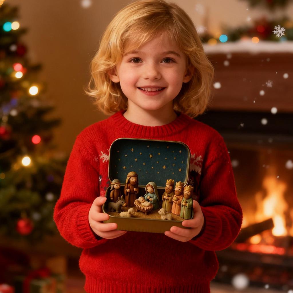 Christmas Nativity Scene Set In A Tin Box Handcrafted Pocket Nativity Scene Set Holy Family Display, Small Religious Orna