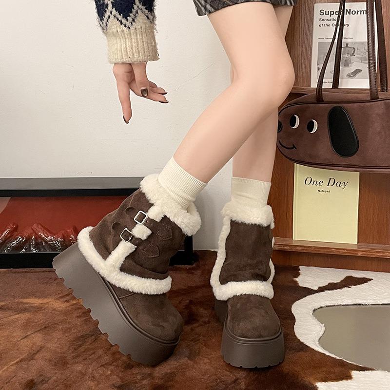 Trendy retro thick-soled plush thickened snow boots women's new winter plush warm fluffy cotton shoes