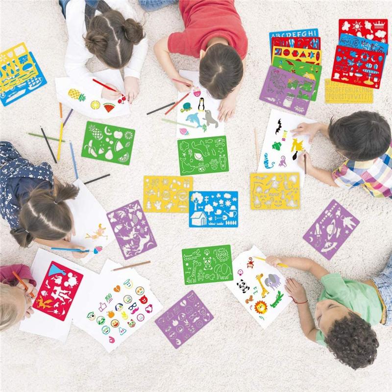Kids Drawing Stencils Set: 20 pcs Large Plastic Templates with 300+ Patterns for Painting - Creative Gift for Girls & Boys