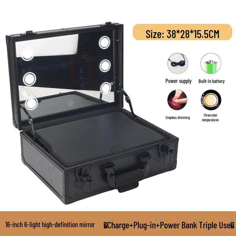 

Portable Dimmable LED Makeup Artist Case with Mirror and Multi-Layer Storage