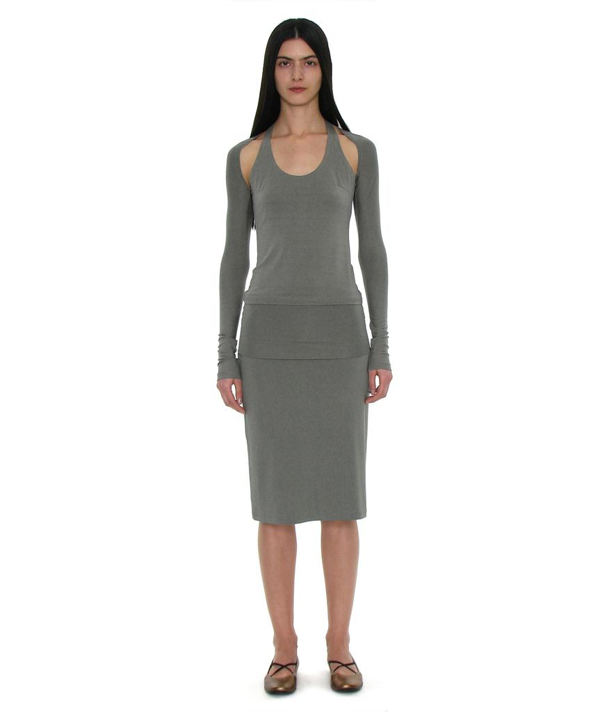 Partimento Woman Pwc Folding Waist Jersey Midi Skirt_Khaki