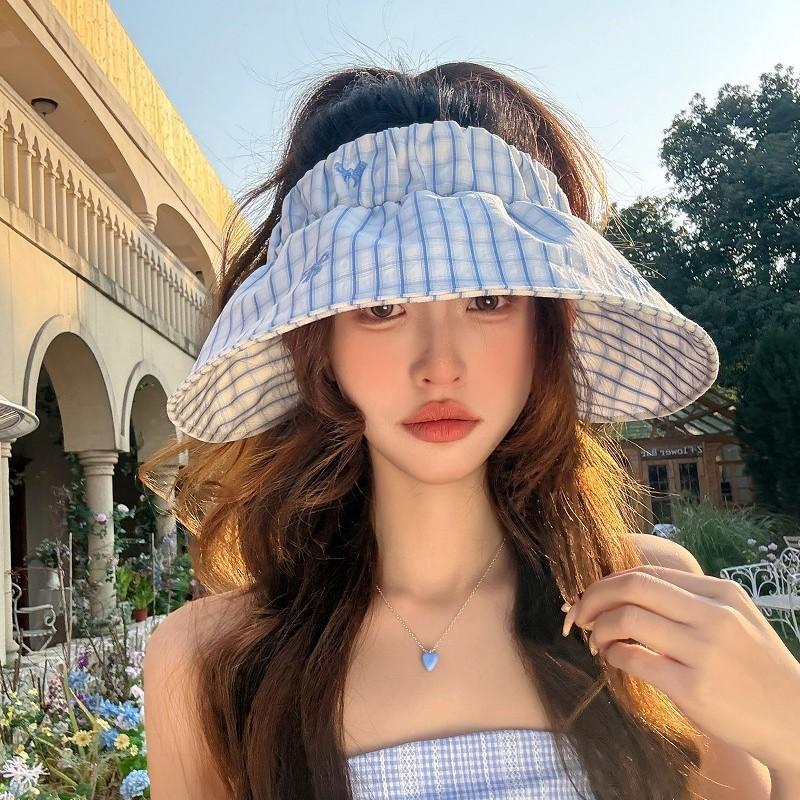 Bow Striped Sunscreen Visor Children Spring and Summer Big Eaves Show the Face Small Versatile Foldable Empty Top Hat