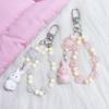 Cute Flocked Bunny Keychain Mobile Phone Chain Flower Pendant Bag Accessory For Girls Women Jewelry