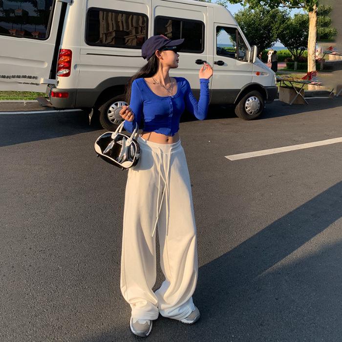 

Свободные широкие брюки в стиле ретро с высокой талией для женщин на осень, эластичная резинка на талии, свободные прямые повседневные брюки для женщин на осень и зиму XL