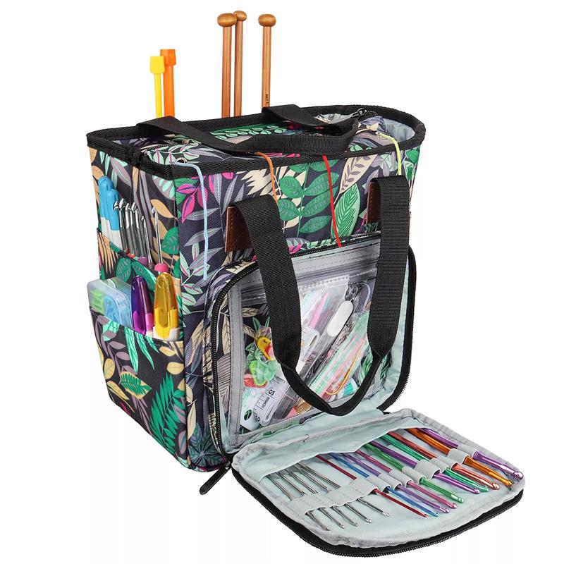 

Сумка для хранения пряжи с кленовыми листьями, вязаная сумка-тоут, оранжевая квадратная сумка для ниток, шерсти, пряжи, крючков для вязания, спиц