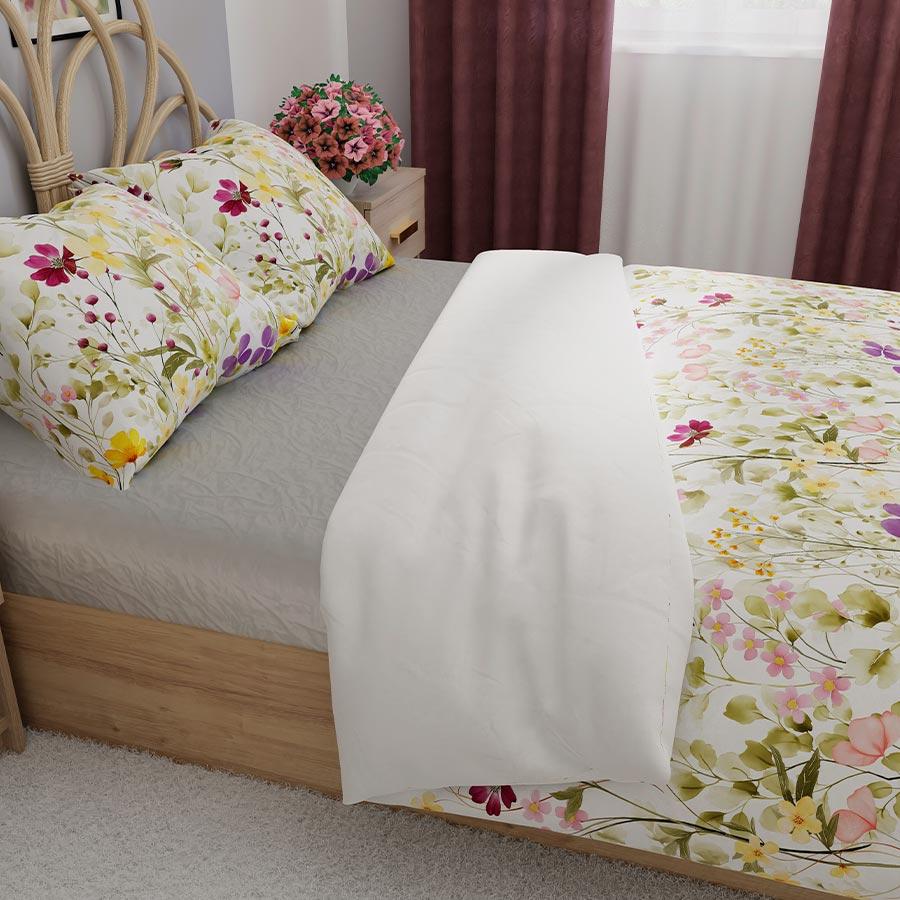 Florina - Satin Bedding Set - White with Pastels - Flowers - 220X200 Cm