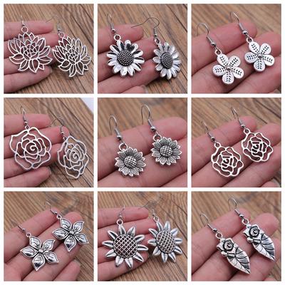 Vintage Bloem Oorbel Roosbloem Zonnebloem Chrysant Margrietbloem Hangende Oorbel Druppel Sieraden Accessoires Voor Vrouwen