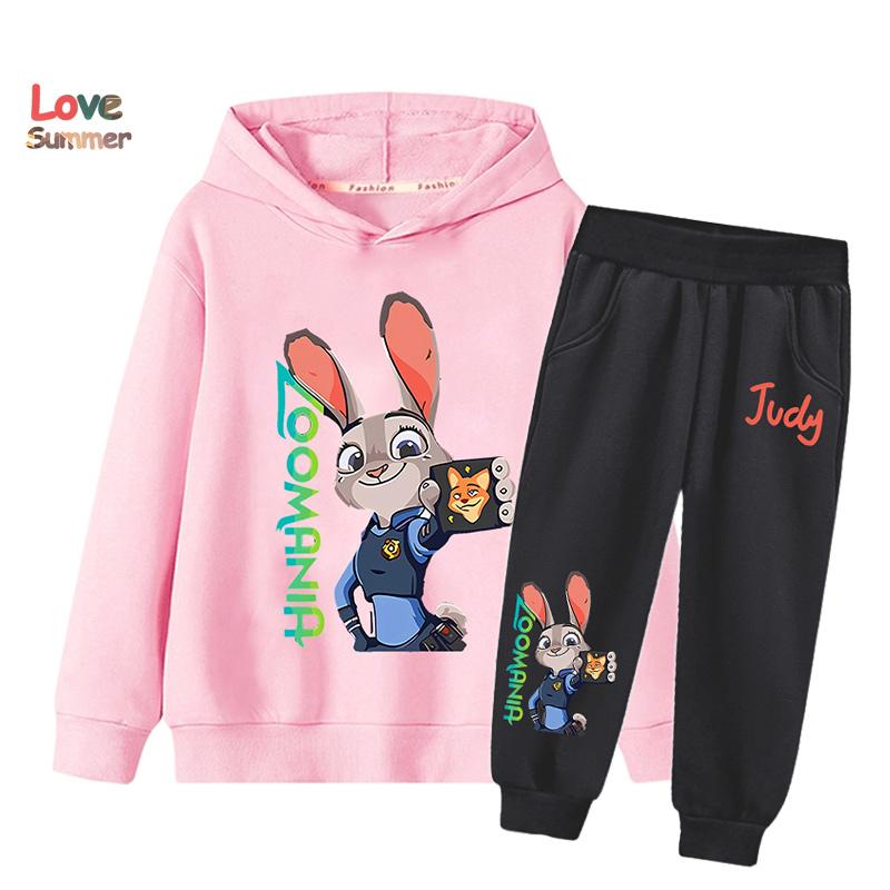 2pcs Kids Zootopia 2 Hoodie Joggers Set Kids Judy Nick Kids Sweatshirt 2pcs Suit Casual Playwear Everyday Sports Matching Outfit for Boys