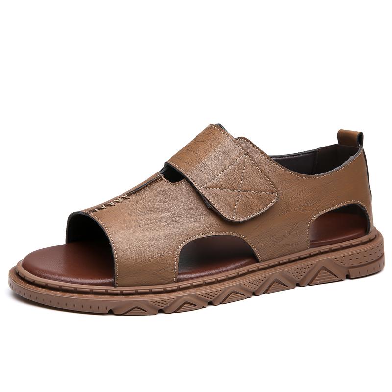 Fashion New Summer Minimalist Design High Quality Leather Men's Sandals Outdoor Casual Handmade Comfortable  Fashion Soft Beach Sandals
