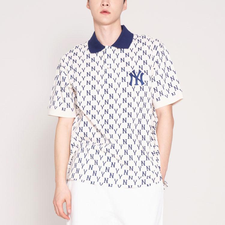 New MLB Base Logo Polo Shirts Men's White 3LPQM1023-50CRS