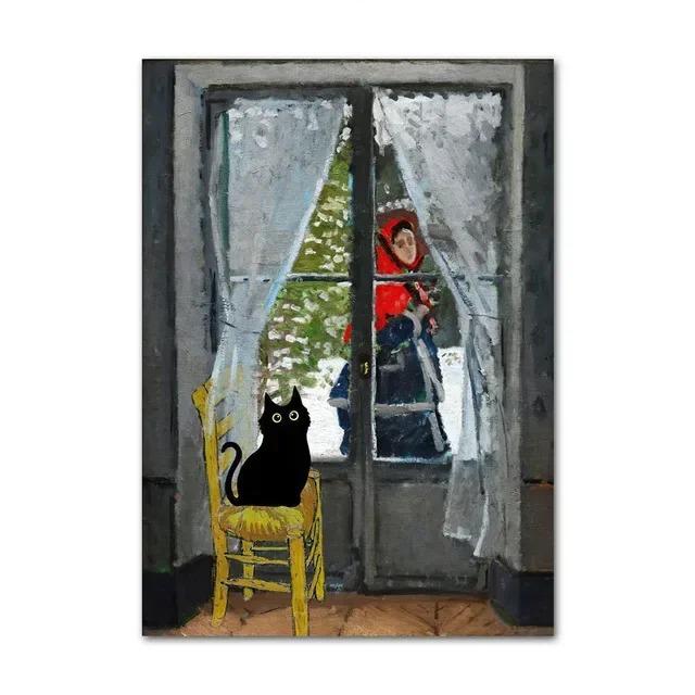 Black Cat Van Gogh Sunflowers Funny Art Matisse Monet Canvas Painting Posters And Prints Wall Pictures For Living Room Decor