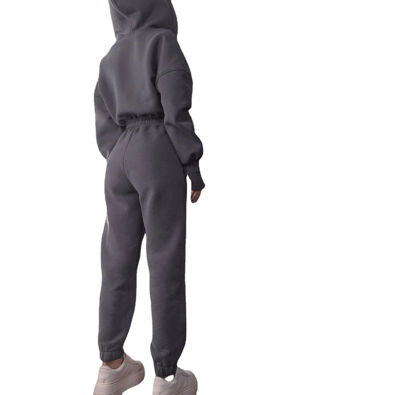 

Осенний новый модный комбинезон на молнии с капюшоном, женский однотонный, с длинным рукавом, повседневный, спортивный, теплый, цельный женский комбинезон L серый