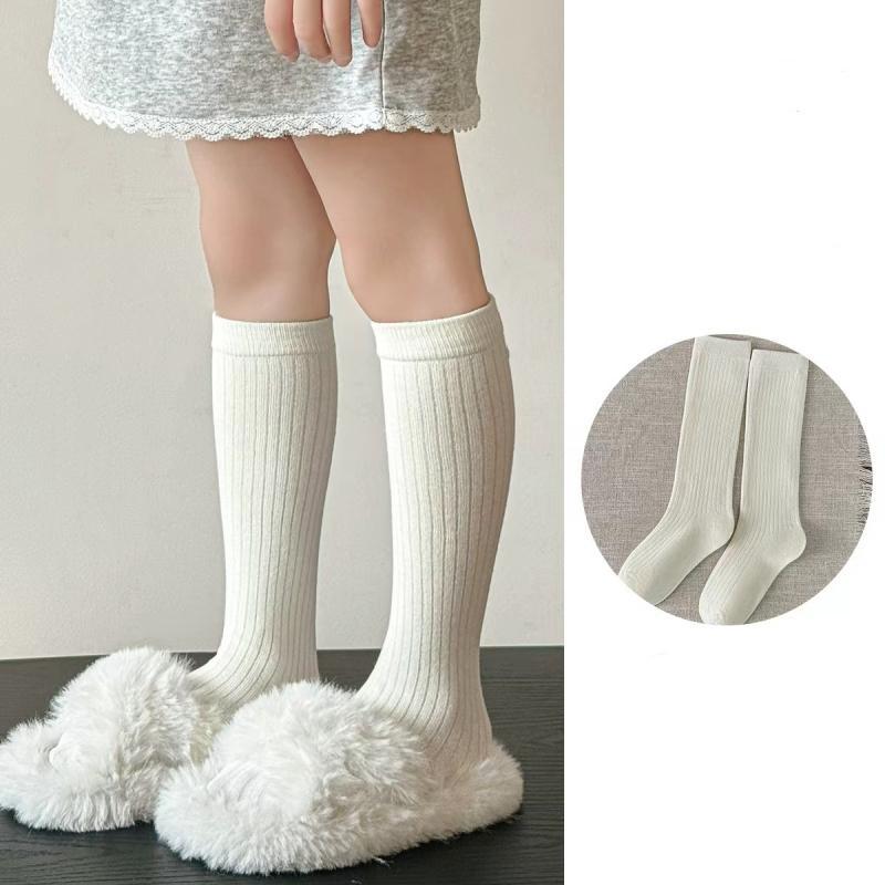 Solid Color Girl Socks Knee-hight Children Knit Stockings College Style Kids Long Tube Sock Baby Cotton Socks Spring Autumn