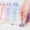 Paper Clip Stapler Portable Clip Dispenser No Hole Punching Paper Pusher with 50 Refillable Transparent Metal Clips Office School Supplies