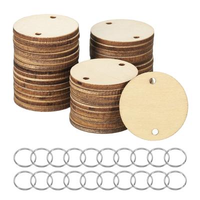 Círculos de Madera Paquete de 100 Discos Redondos de Madera con Agujeros y Anillas Círculos de Madera sin Terminar Redondeles de Madera en Blanco para Manualidades Etiquetas de Tablero