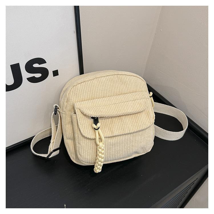 Corduroy Simple Solid Color Strip Velvet Bag Women'S Bag Winter Round Striped Shoulder Underarm Bag