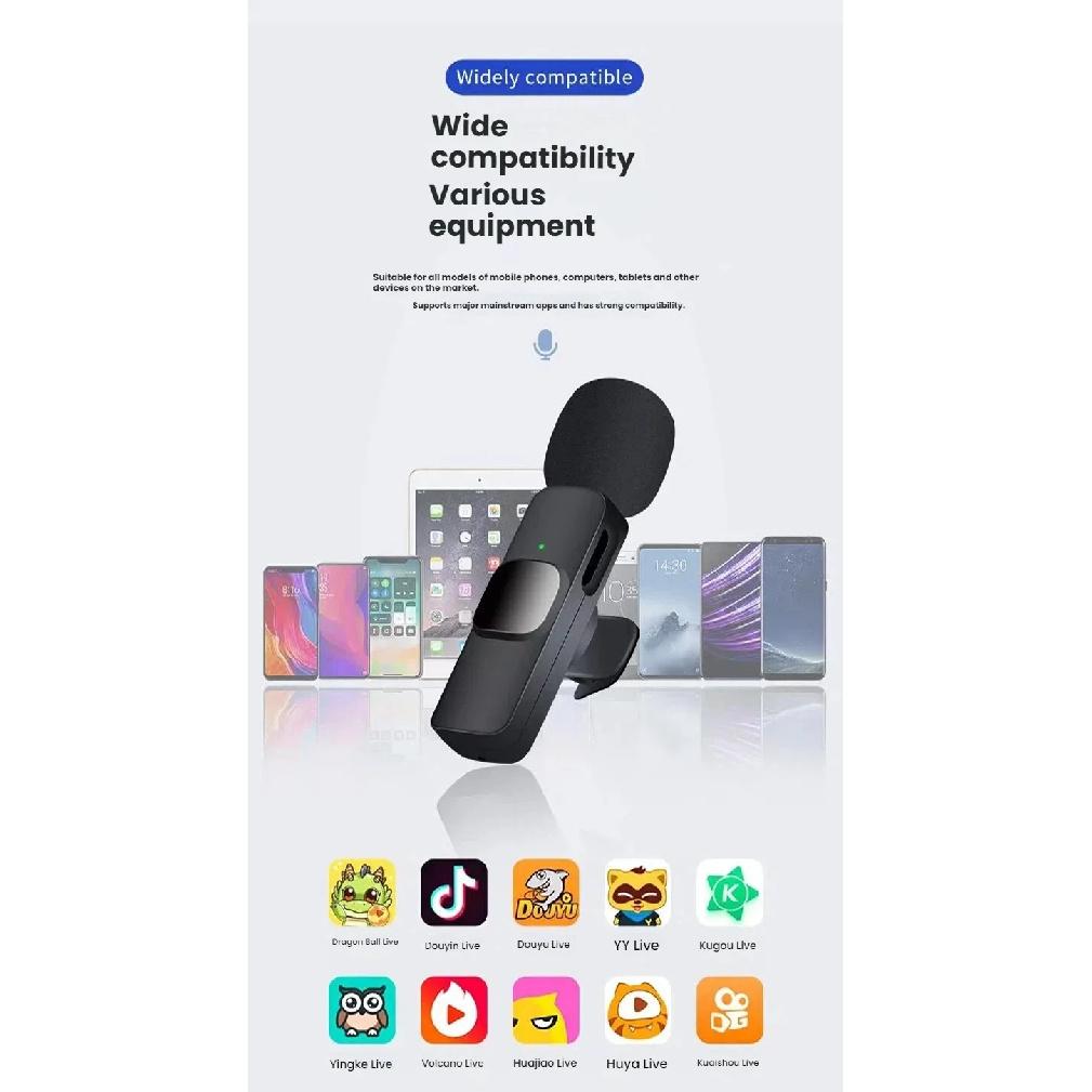 New Wireless Lavalier Microphone K9 Portable Audio Video Recording Mini Mic for iPhone Android Live Broadcast Gaming Phone Mic