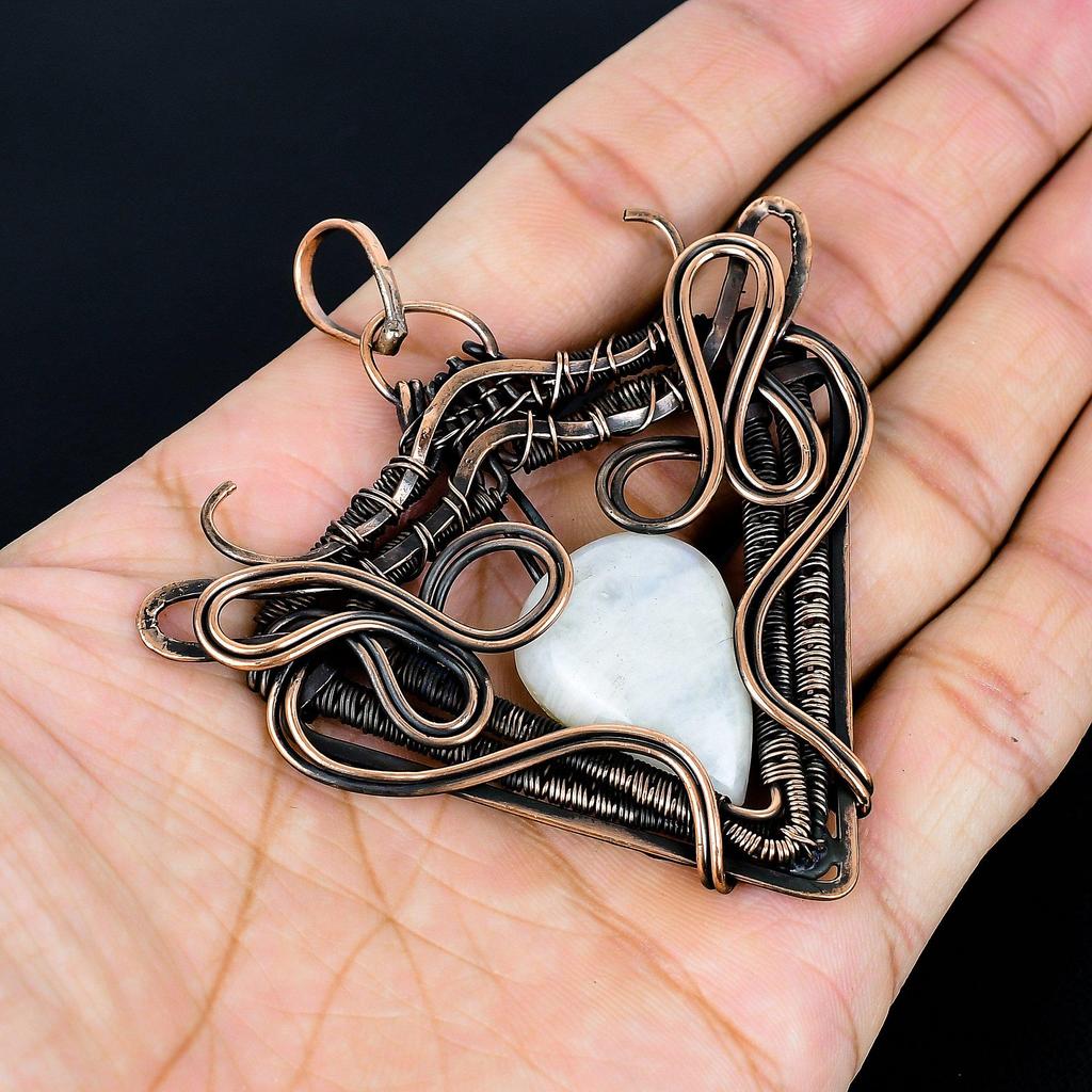 Rainbow Moonstone Pendant Gemstone Jewelry, 999 Copper Wire Wrapped Pendant, Handmade Beautiful Jewelry Pendant