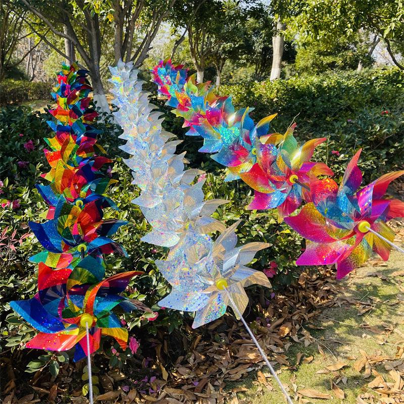 Eight-Leaf Laser Color-Changing Windmill String with Steel Wire Rope for Outdoor Hanging Decoration in Scenic Spots and Shopping Malls