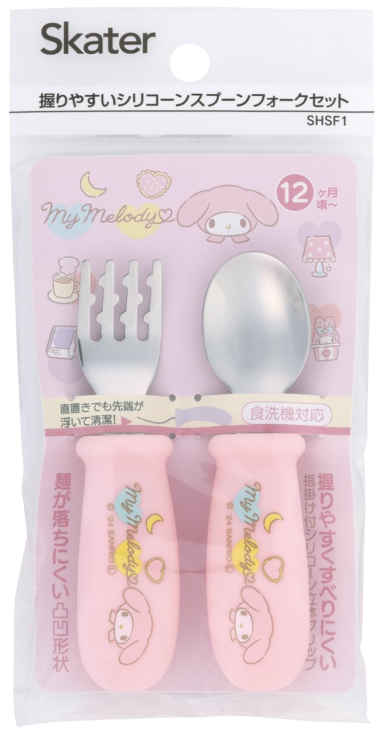 

Skater Baby Easy-Grip Silicone Spoon and Fork Set, 11cm, for Ages 12 Months and Up, Dishwasher Safe, Sanrio My Melody (SHSF1-A)