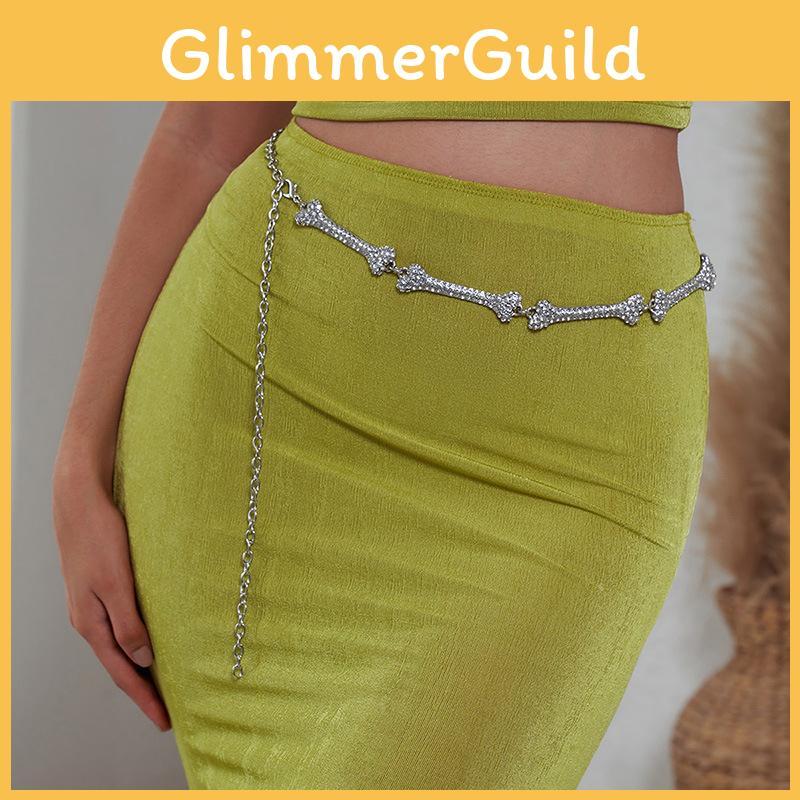 Metal Bone Womens Design Waist Chain With Rhinestone Decoration For Daily