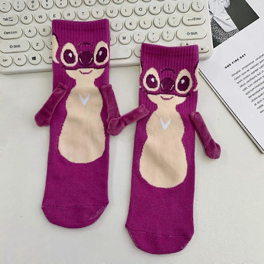Disney Stitch Magnet Hand In Hand Sock Cartoon Fun Fashion Soft Comfortable Creative Adults Children Christmas Stocking Toy Gift