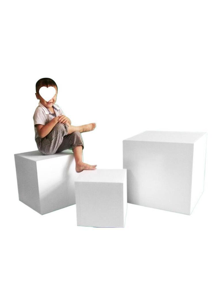 White Wooden Geometric Cube Photography Prop Stand