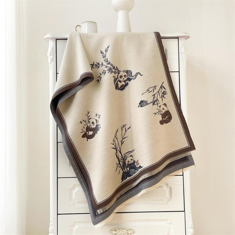 New panda fashion scarf winter thick shawl with women's imitation cashmere jacquard fringed warm scarf