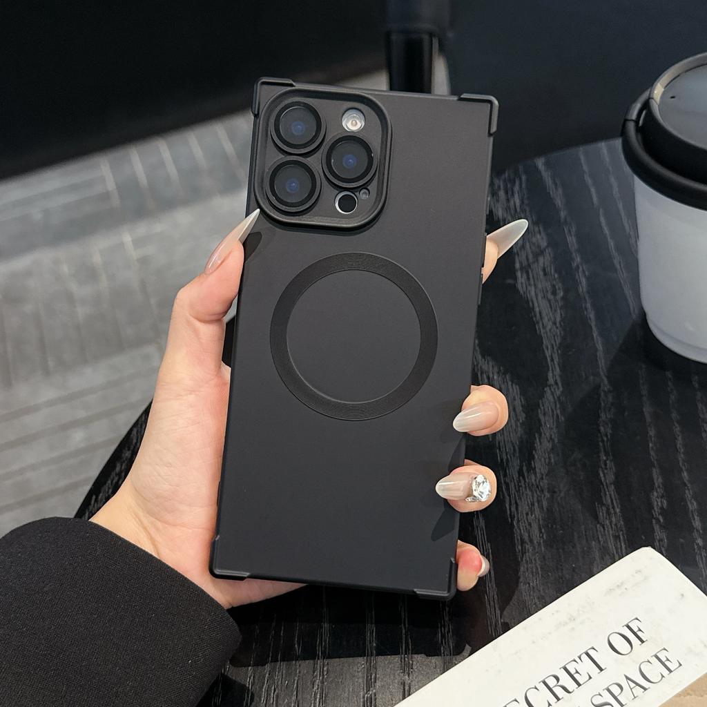 Air-cushion Shockproof Magnetic Case For iPhone 16 15 14 13 12 Pro Max Plus Glass Lens Protection Simple Magsafe Silicone Cover