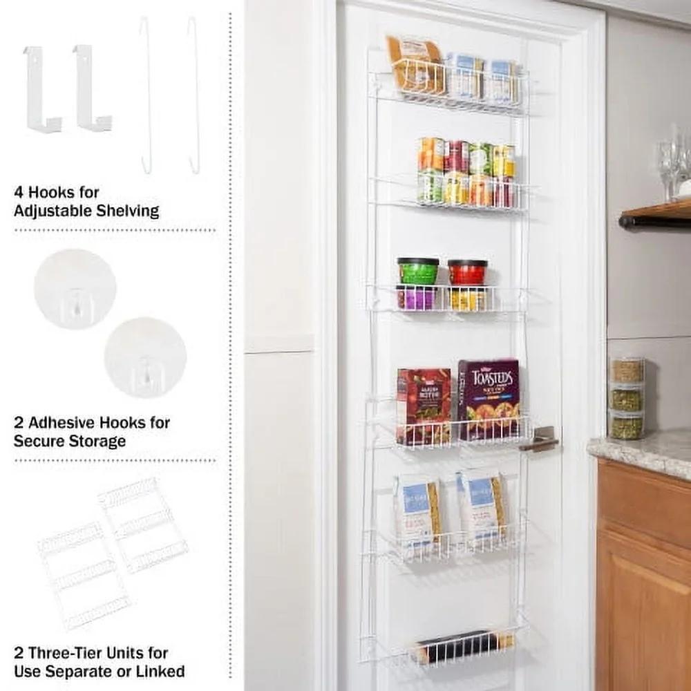 Over the Door Organizer 6-Tier Adjustable Pantry Rack Space Saving Hanging Storage Shelves Kitchen Bathroom Bedroom Laundry