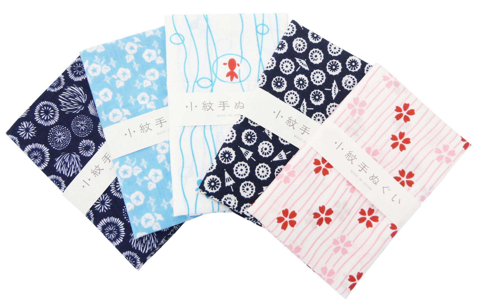 

KOMESICHI Miyamoto Made in Japan Fine Pattern Tenugui Japanese Pattern Izumi Kobai Basic Pattern Set of 5 Morning Glory Goldfish Cherry Blossom Cotton