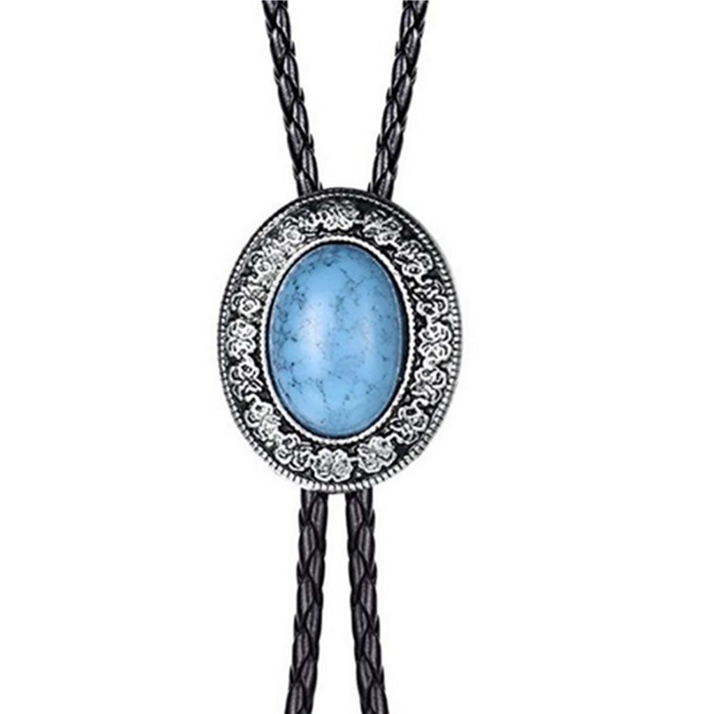 Vintage Metal Stone Black Hat Bolo Tie with Gemstones Leather Rope Pendant Necktie Jewelry Western Tie Western Necklace Costume