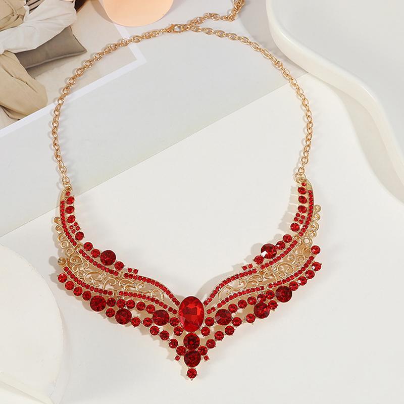 Women Crystal Necklace Earrings Indian Bridal Jewelry Sets Brides Wedding Party Costume Accessories