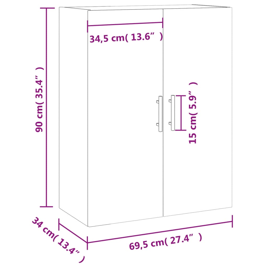 Wall Cabinet Smoked Oak 69.5 x 34 x 90 cm
