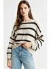 2026 Autumn/Winter Elegant Striped Knit Sweater - Sweet and Stylish Low Round Neck Pullover for Women