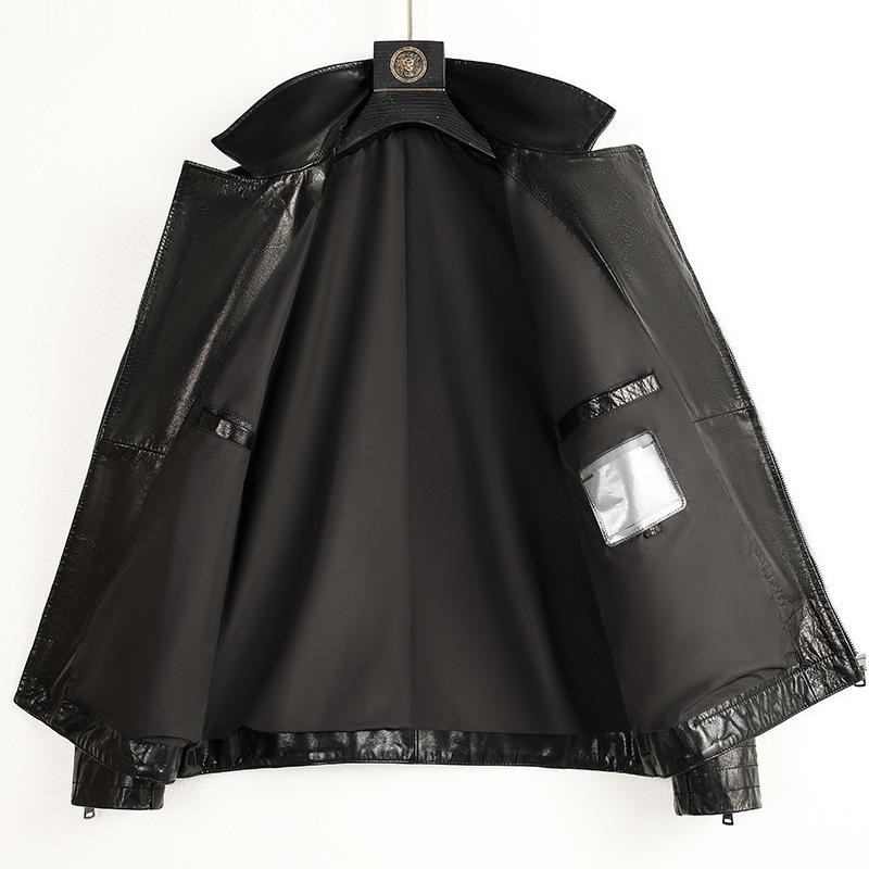 Genuine Leather Jacket Men's Slim-fit Waxed Cowhide Motorcycle Leather Jacket Men's Genuine Leather Short Leather Jacket Autumn