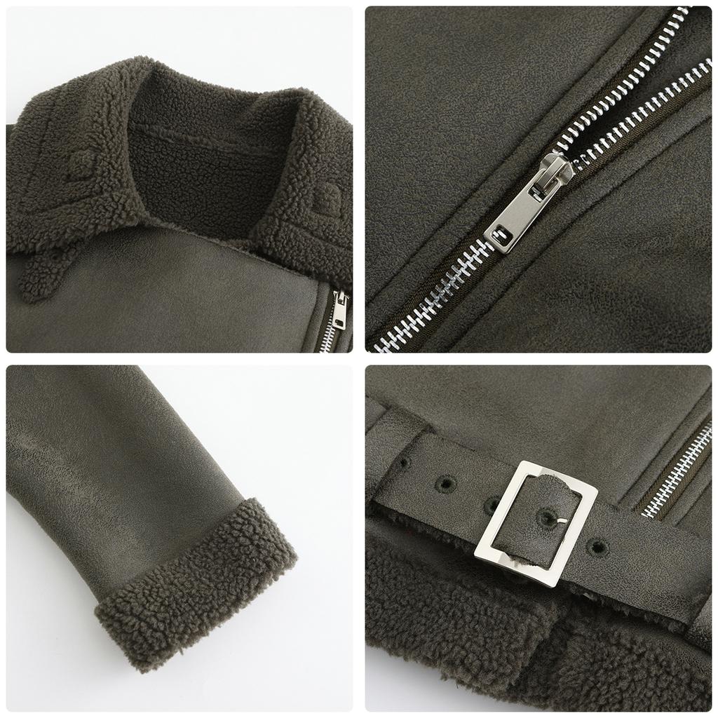 Fall Winter Women Lapel Collar Long Sleeve Slim Fit Zipper Pu Leather Jacket