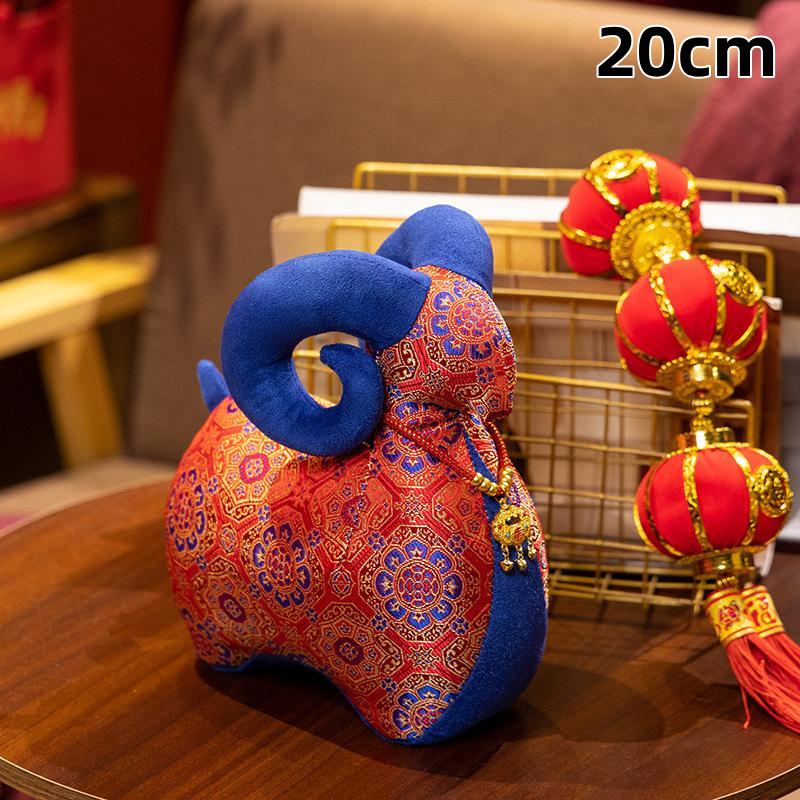 1Pcs Chinese Zodiac Sheep Mascot Plush Doll Traditional Jacquard Fabric Ornament Festive Lucky Sheep Stuffed Toy For Home Decor