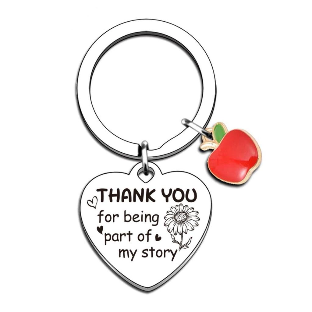 Teacher Thank You Gift Valentines Day Christmas Teacher Gift Metal Apple Keychain Stainless Steel Keychain for Backpack Bag Pendant