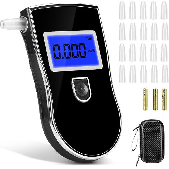 Alcohol Breathalyzer, High-Accuracy Alcohol Breath Tester, Professional Blood Alcohol Tester with 20 Mouthpieces, Digital Blue LCD Display, for