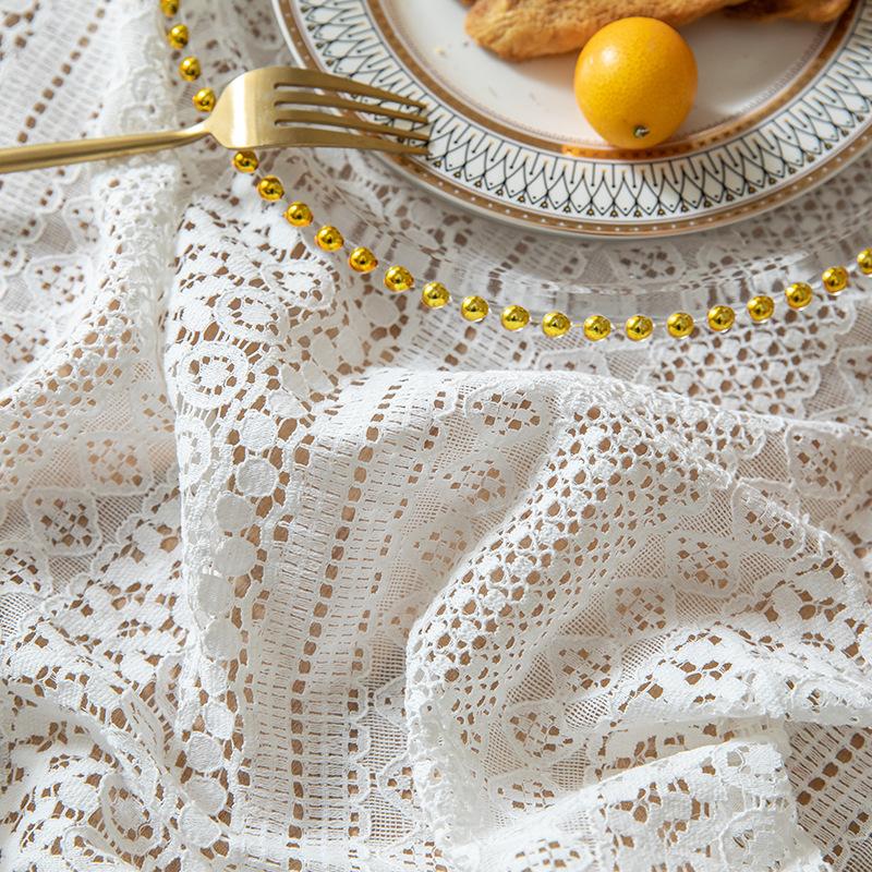 Vintage Lace Tablecloth White Beige Wedding Decoration Fabric Dining Table Cover Tea Table Cloth Photo Background