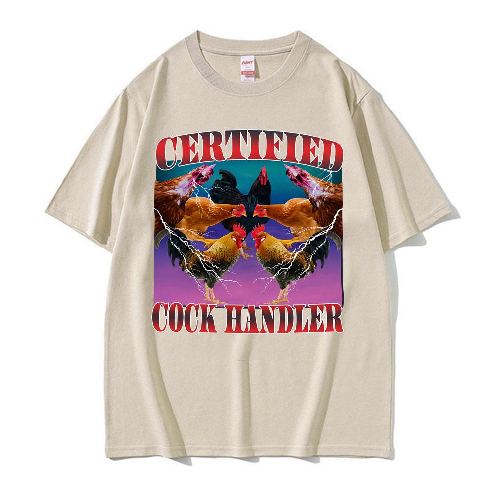 Funny Certification Rooster Processor Meme Pattern Tshirt Retro Oversized Mens Highquality Comfortable Loose Cotton Tshirt