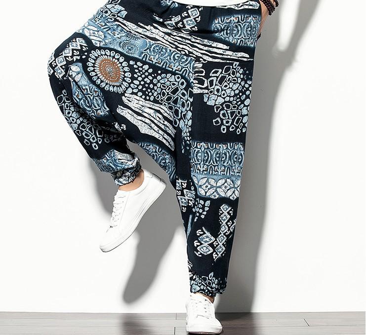 2023 Spring Men's Chinese-Style Cotton Linen Harem Pants - Printed Hip Hop Trousers