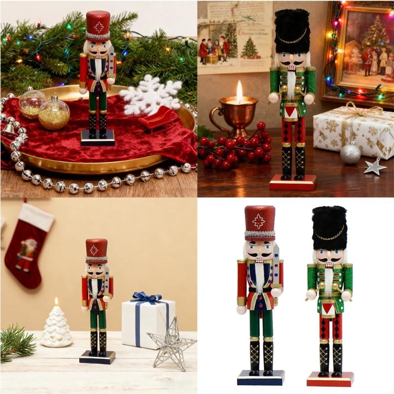 Christmas Nutcrackers Ornament Small Wooden Soldier Christmas Decorations Nutcrackers Figure Ornament for Table Shelf