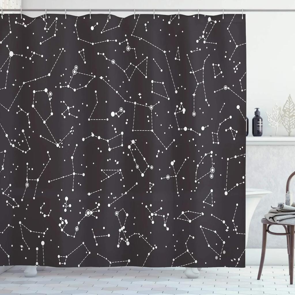 Astrology Shower Curtain Planetarium Themed Astronomical Image of Constellations with Horoscopes Cloth Fabric Bathroom Decor Set