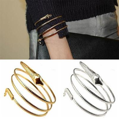 Women Fashion Zinc Alloy Coiled Snake Spiral Upper Shape Arm Cuff Bangle Bracelet