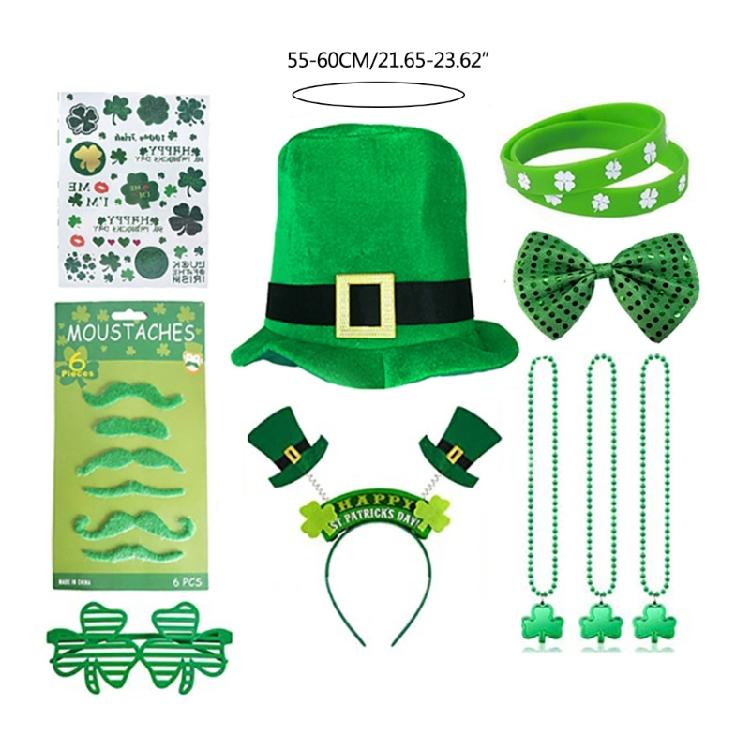 Elegant Prom Party Shamrock Flat Top Hat with Bangles&Necklace&Glasses for Woman
