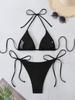 2025 European & American Solid Color Lace-Up Halter Triangle Bikini