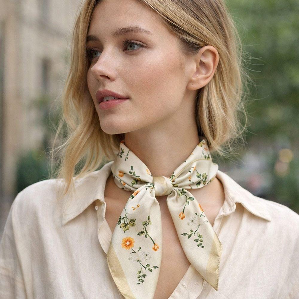 High Quality 70X70cm Flower Head Scarf Paisley Print Square Hijab Headband Polyester Decorative Silk Scarf Women's Fashion